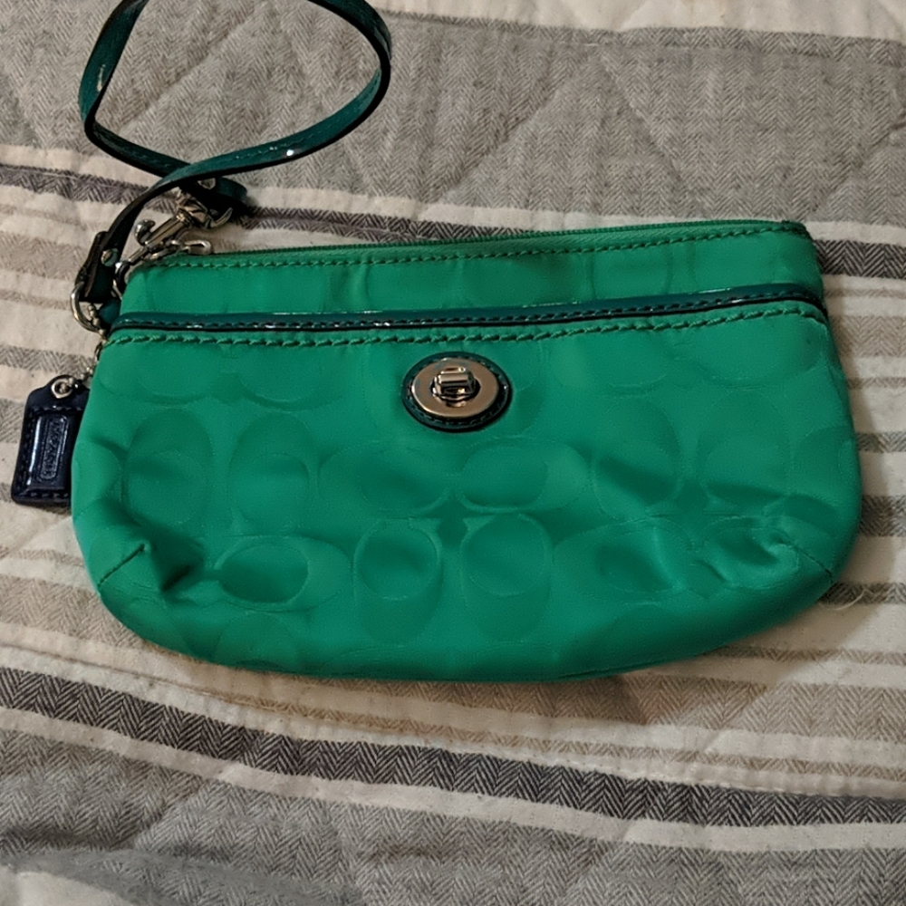 Green C Coach Wristlet